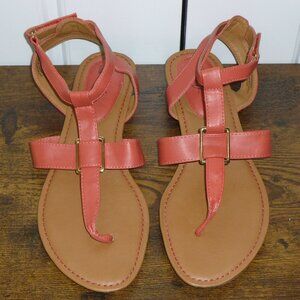 Euro Soft Salmon Pink Strappy Kitten Wedge Sandals w/Adjustable Ankle Straps